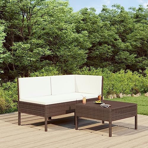 THOYTOUI 3-TLG. Garten-Lounge-Set, Gartengarnitur Set Lounge Set Outdoor Sitzgruppe Outdoor Möbelsets Geeignet für Terrasse Balkon Garten Veranda mit Auflagen Poly Rattan Braun