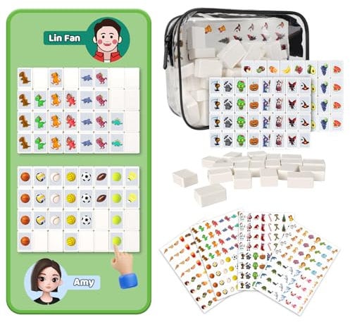 LURICO Mahjong 2 Joueurs, 65 Bloc Majongue a Deux Joueurs, 30mm Mah-Jong, Jeu Mahjong Chinois, Seaside Escape Jeu, avec DIY Autocollants, pour Famille Fête Faveur, Adultes et Enfants