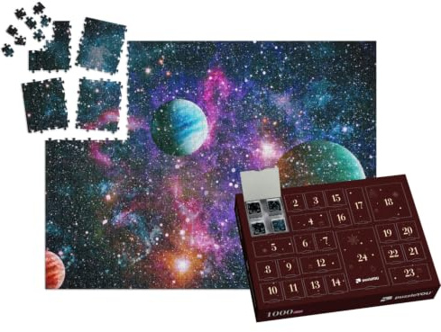 puzzleYOU: Puzzle-Adventskalender | „Planeten im Weltraum mit Sonnenblitz“ – aus der Puzzle-Kollektion Weltraum, Universum