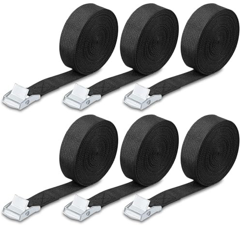 UZSUZZ Tie Down Straps with Buckle, 6 Pcs 2m*20mm Heavy Duty Tensioning Belts, Adjustable Ratchet Strap, 250KG Loading Capacity Cargo Straps for Motorcycle, Cargo, Trucks, Trailer, Luggage