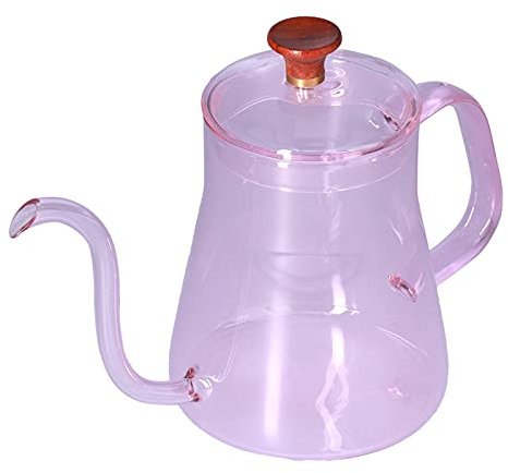 Gooseneck Kettle, Glass Teapot Long Coffee Kettle High Borosilicate Gooseneck Spout Glass Coffee Pot Pour Over Kettle for Home (Pink)