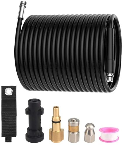 MATXREE 20M High Pressure Washer Drain Pipe Hose Cleaning Kit Cleaner with Adapter, Tube Unblocker Sewer Jetter, Jet Nozzle Rotating for Karcher K Series K2-k7 and Bosch, Lavor Pressure Washer,180 Bar