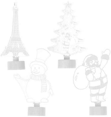 Housoutil 4stücke Teiliges Acryl Led Weihnachtsbaum Bunter Farbwechsel-nachtbeleuchtung Langlebige Schreibtischlampen Mit Weihnachtsmann Schneemann Und Eiffelturm Für Wohnzimmer Schlafzimmer