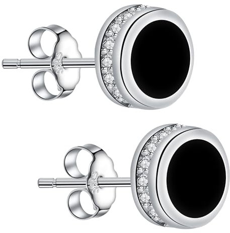 Micory Schwarz Ohrringe Silber 925 Damen Hypoallergen Runde Ohrstecker mit Zirkonia,Schmuck Geschenke für Herren Damen