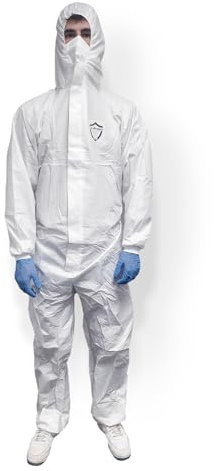 OneProtek Combinaison de Protection Jetable Type 5-B/6-B Protection Chimique, Biologique, Bricolage, Peinture - Fermeture éclair avec rabat - Taille 3XL, Blanc (1 pièce)