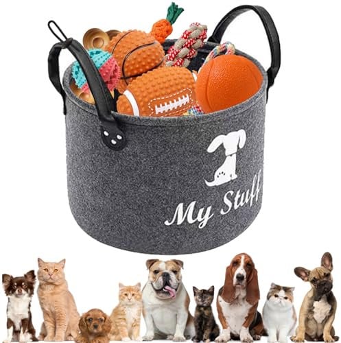 GegXcn Dog Toy Basket Storage, Multi-Functional Storage Basket, for Organize Pet Supplies Clothes Shoes & Household Items, Dark Gray Felt Material Durable Pet Toy Box with Handles