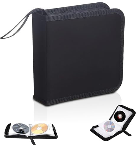 CAAGGMM Borsa per CD, Borsa per 40 Dischi, Porta CD Custodia, Dvd Organizzatore, Protezione per CD/Dvd, Borsa per CD per Casa e Auto, Convient pour la Réception et la Finition de Disques(Nero)