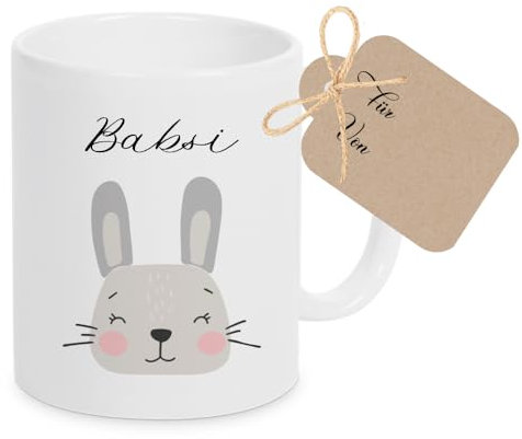 Manufaktur Liebevoll Tasse mit Namen Kinder Kindertasse mit Namen Becher Keramik Mädchen Junge Namenstasse hase Ostern Geschenk Becher