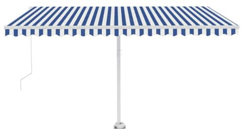 Manuelle Markise Einziehbar 400x350 cm mit LED, Blau/Weiß - Pulverbeschichtetes Aluminium & 100% Polyestergewebe mit PU-Beschichtung - Ideal für Balkon, Terrasse & Garten