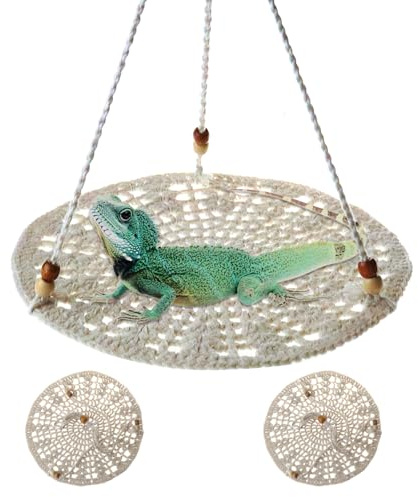 NANEEZOO Reptilien-Hängematte, 2 PCS Bartagamen Schaukelbett, Reptil Ruhebett Habitat Schaukelspielzeug mit Haken für Eidechsen, Geckos, Hamster, Papageien, kleine Haustiere (Aprikose, 25 cm)