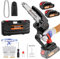 Mini Chainsaw Cordless 6 Inch, Small Hand Held Chainsaws, Electric Pruning Chain Saw with 2 Chains & Security Lock, Battery Chainsaw for Wood Cutting Tree Trimming (2 Battery and Charger)