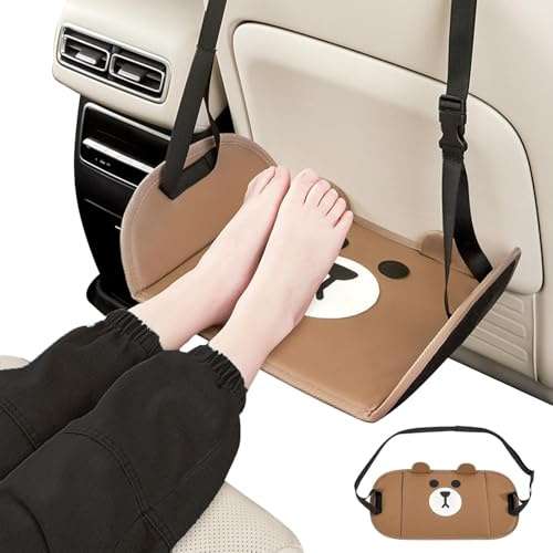 YUNYU Hamac de pied pour voyage en avion et en voiture – Repose-pieds réglable en avion avec motif de dessin animé, support de jambe portable en tissu PU – 1 pièce repose-pieds marron pour enfants et