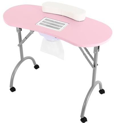 LKHDONG Maniküre Tisch mit Absaugung Faltbar Nageltisch Maniküretisch Tragbarer mit Rollen Mobiler Nageltisch (Rosa)