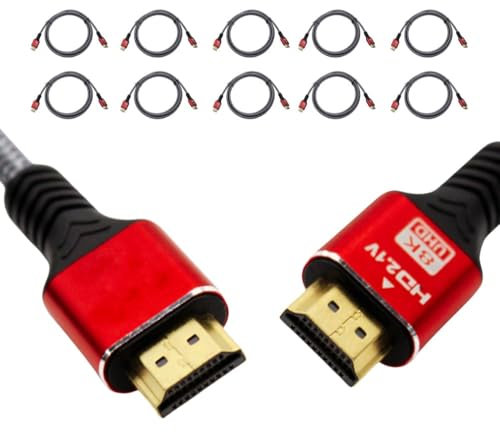 (Pack of 10) HDMI 2.1 Ultra HD Cable 48Gbps, 2m, Supports 8K@60Hz & 4K@120Hz, PS5/Xbox, For Samsung QLED, Apple TV