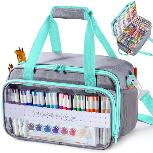 APOFFICE Marker Organizer Case for 180-300 Markers, Acrylic Paint Organizer Bag with Divider & Brush Pockets – Portable Art Supply Storage Bag