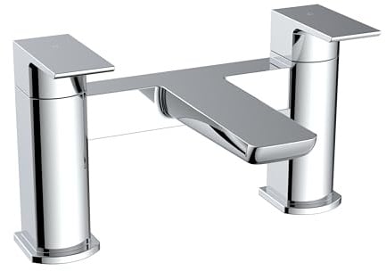 VeeBath Lagoon Soft Square Bath Filler Mixer – Modern Chrome Finish, Dual Lever Control, G3/4 BSP Inlet, Deck Mounted Square Bathroom Taps Pair, Bath and Basin Taps