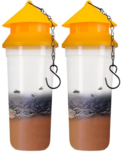 Kwaiyole 2 Pack Fly Trap Outdoor,Hanging Baited Fly Catcher For Outdoor,Non-Toxic Disposable Ranch Insect Traps Flies Killer Repellent for Garden,Horse Barn and Farm