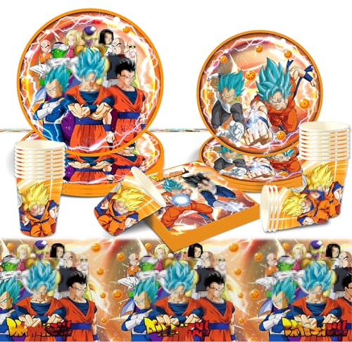 Geburtstag Party Pappteller Kindergeburtstag- Anime Partygeschirr Set Dragon Birthday Geburtstagsdeko Mädchen Junge Geschirr Party Tableware Supplies Kit Teller Tischdecke Servietten Tassen 10 Kinder