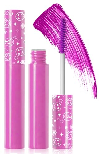 6 Farben Fluoreszierende Mascara/Wimperntusche, Leuchtende Farbmascara für Partys Hochzeiten Bühnenauftritte, Halloween Weihnachten, Hochpigmentiert für Wimpern Augenbrauen Haare (Lila)