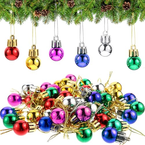 Mini Weihnachtskugeln, 48pcs Mini Christbaumkugeln, Weihnachtskugeln Klein Bunt, Miniatur Weihnachtsbaumkugeln, 0,79 Zoll (ungefähr 2 cm) Geeignet für Christbaumschmuck und DIY-Ideen(A)