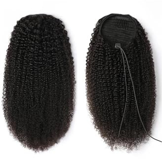 Natural Afro Kinky Curly Drawstring Ponytail Human Hair Extensions Remy Long Clip In Ponytail Extension Stunning Look(18inches)