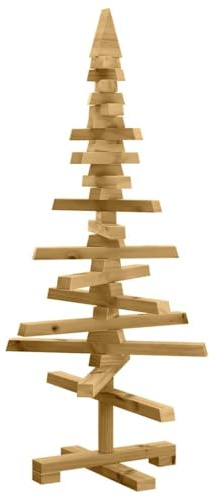 vidaXL Wooden Christmas Tree with Stand Brown 90 cm Solid pine wood, Living Room, Modern Christmas Tree, Rustic Holiday Decor, Creative Pine Wood Display, DIY Seasonal Decoration Ideas