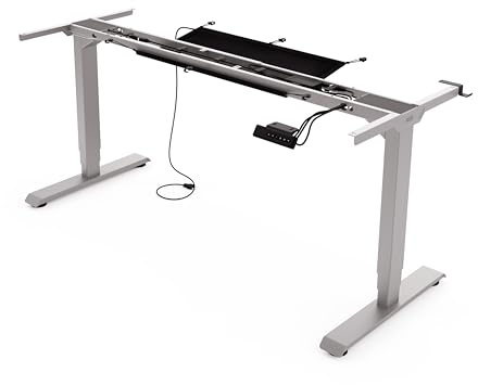 Yaasa Frame Essential Grau, Schreibtischgestell höhenverstellbar, 120-190cm | Untertisch-Handschalter, 4 Speicherpositionen, Automatikfahrt, für Tischplatten 120-190cm, zwei Motoren, aus Stahl, 125kg