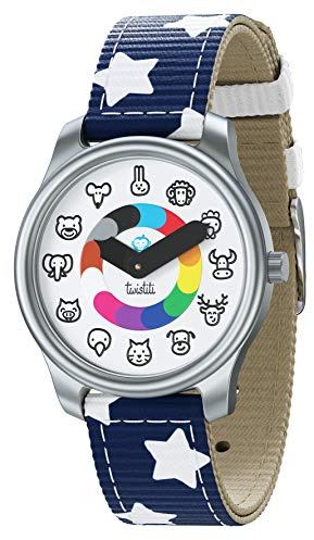 Twistiti Pädagogische Uhr für Kinder, Zifferblatt mit Tiersymbolen, Zeitmarkierungen, wasserdicht 50M, nachleuchtend, Easy-Clip Uhrenarmband