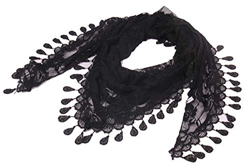Cheerlife Damen Spitze Dreieckshalstuch Halstuch Tuch Schal Kopftuch mit Fransen Schwarz