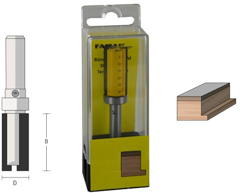 Famag HM-Schablonen-Nutfräser (D16 / B25,4 / Gesamtlänge 63 mm/Schaft- 8 mm, Fräser mit Anlauflager schaftseitig, geeignet zum Kantenfräsen, Montagearbeiten und Holzarbeiten) 3157.816