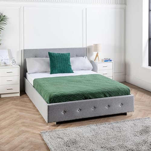 Home Treats Bed and Mattress Set | Double Bed With Mattress and Storage | Ottoman Bed Gas Lift Up 4FT6| Hopsack Grey Linen Fabric (Double - Pocket Sprung Mattress, Hopsack Grey)