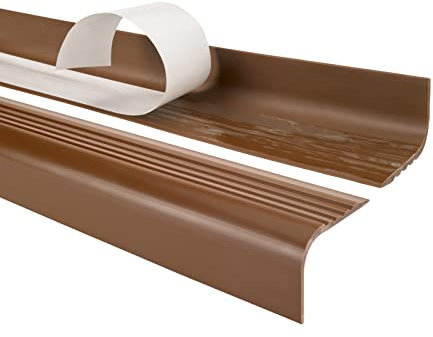 Profilo per bordi scale - Profilo angolare in PVC autoadesivo, Paraspigolo - Strisce antiscivolo per gradini - RGPT 52x40mm arrossoondato, marrone, 90cm