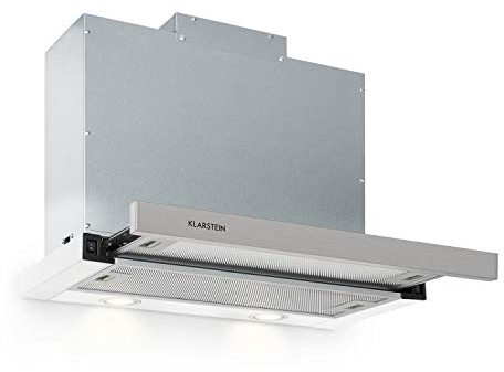 Klarstein Mariana - Extractor de humos plano extraíble, Extracción máx. 500 m³/h, Apto para ventilación y extracción, Potencia 150 W, Iluminación LED, Para montar bajo los muebles, 60 cm, Plateado