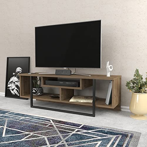 DECOROTIKA Console multimédia et Support TV - 131 cm x 40 cm x 14 cm (Noyer et Noir)