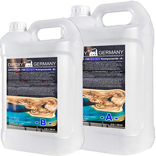 10,15kg DIPOXY-2K-700EXPERT Epoxidharz 2K bis 15cm! Harz mit Härter EP Laminierharz in Profi Qualität Glasklar und geruchsarm Gießharz Epoxy UV Stab. für Holz Tisch Boden Aquarium Terra Formenbau GFK