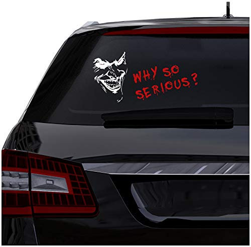 Finest Folia Joker Aufkleber 24x18cm Why so serious Schriftzug Spruch Fahrzeug Dekor Folie für Auto Bus Wohnwagen Kfz Zubehör Autoaufkleber Clown (Weiß Glanz, K062 + FS15 Joker mit Schriftzug)
