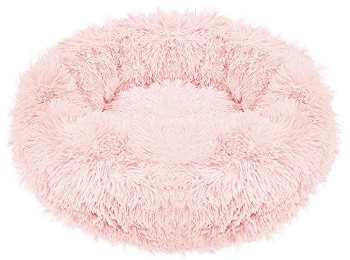 SPRINGOS Lit pour chien, rond, fourrure synthétique, confortable, douillet, dessous antidérapant (70 cm, rose poudré)