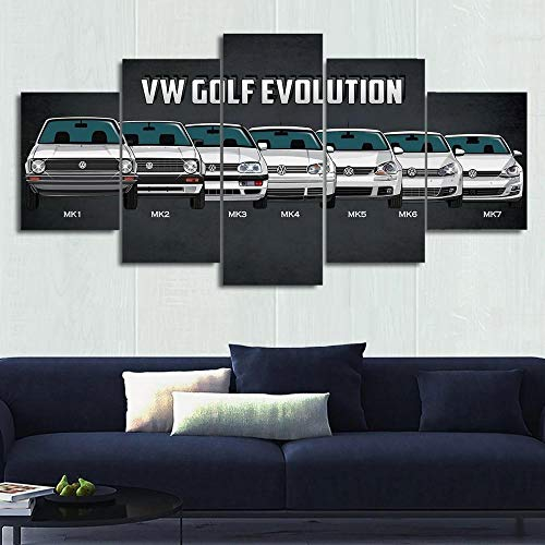 GIRDSS Bild Auf Leinwand,VW Golf Evolution Auto Wandbilder XXL Wanddekoration Design Wandbild Leinwand Bild XXL Format Wandbilder Wohnzimmer Deko Moderne Kunstdrucke 5 Teilig Bild