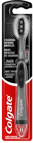 Colgate 360 Charcoal Sonic Powered Vibrating Toothbrush, Extra Soft Circular Bristle for Adults, Ideal for Gentle Cleaning, 1 Count