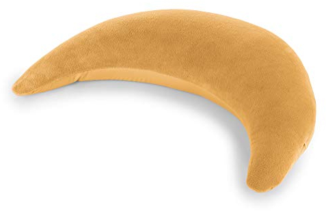 Theraline Plüschmond Stillkissen, Kopfkissen und Nackenkissen mit Perlen, ergonomisches Kissen zum Stillen, Schlafen und Lesen, Stillmond mit Plüsch, Mondkissen waschbar bis 40°C Farbe: Bernstein