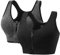 AoToZan 2 Stücke Sport BH Damen Starker Halt mit Reißverschluss Vorne, Gepolstert Push Up BHS Ohne Bügel Sports Bra für Running Fitness Yoga (Schwarz Grau,S)