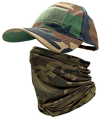 ehsbuy Camo Casquettes de Baseball Homme avec Refroidissement Cache-Cou Visage Écharpe Armée Tactique Militaire Tour de Cou pour Courir Chasse Cyclisme Sports (AméricainCamouflage)