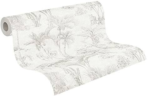 Papier Peints Jungle Cuba intissé 10.05 m x 0.53 m Beige Gris Fabriqué en Allemagne A.S. Création 380211 38021-1