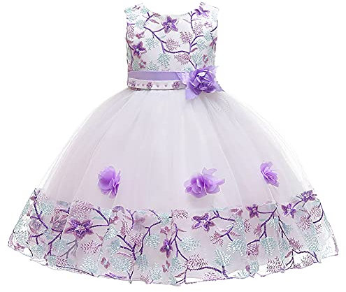 WAWALI Falda bordada de encaje para niñas, vestido de princesa para boda, fiesta, vestido de princesa, Lila, 2-3 años