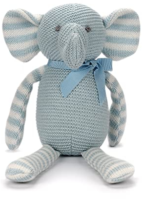 FLUFFYFUN Peluche Elephant Bleu 18cm, Peluches Bebe en Coton Bio