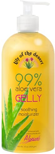 Lily Of The Desert Gelly Moisturizer - 99% Organic Aloe Vera Gel for Skin, After Sun Care with Aloe, Vitamin E Oil, and Vitamin C for Sunburn Relief, 16 Fl Oz