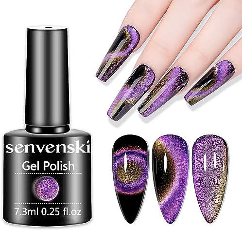 Senvenski Magnetisch Gel Nagellack Cat Eye Reflektierend Glitzer Shellac Holographisch Chamäleon Galaxie Kristall Disco Funkeln UV LED Gift Set Kit Nagellack Kinder Mädchen (MY1-002)