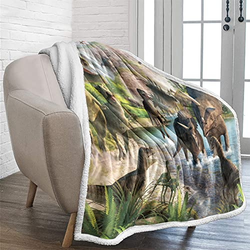 Lunoroey Coperta di Dinosauro 3D Jurassic per Bambini - Biancheria da Letto Stampa Digitale, Peluche Sherpa Pile per Ragazzi, Divano, Letto 150x200cm