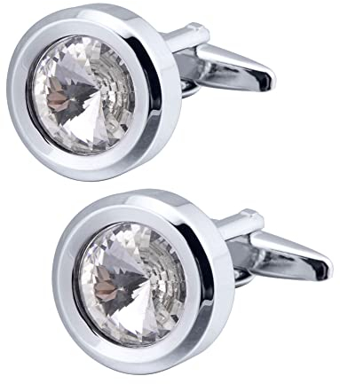 Jonwo Rund Kristall Manschettenknöpfe für Herren In Geschenkbox Silber und Gold Manschettenknöpfe Men Cufflinks Hochzeit Hemd Manschetten Tanzparty Ferien Jubiläum Kleid (Transparent)