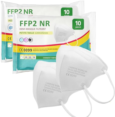 Mascherine FFP2 nere 20 pezzi taglia piccola a 5 strati | Elastici auricolari morbidi – Stringinaso regolabile – Confezione singola sigillata – DPI III categoria – Uso singolo
